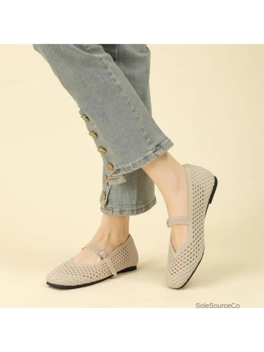 Women's Woven Square Toe Mary Jane Flats Comfortable Knit Ballet Shoes Ankle